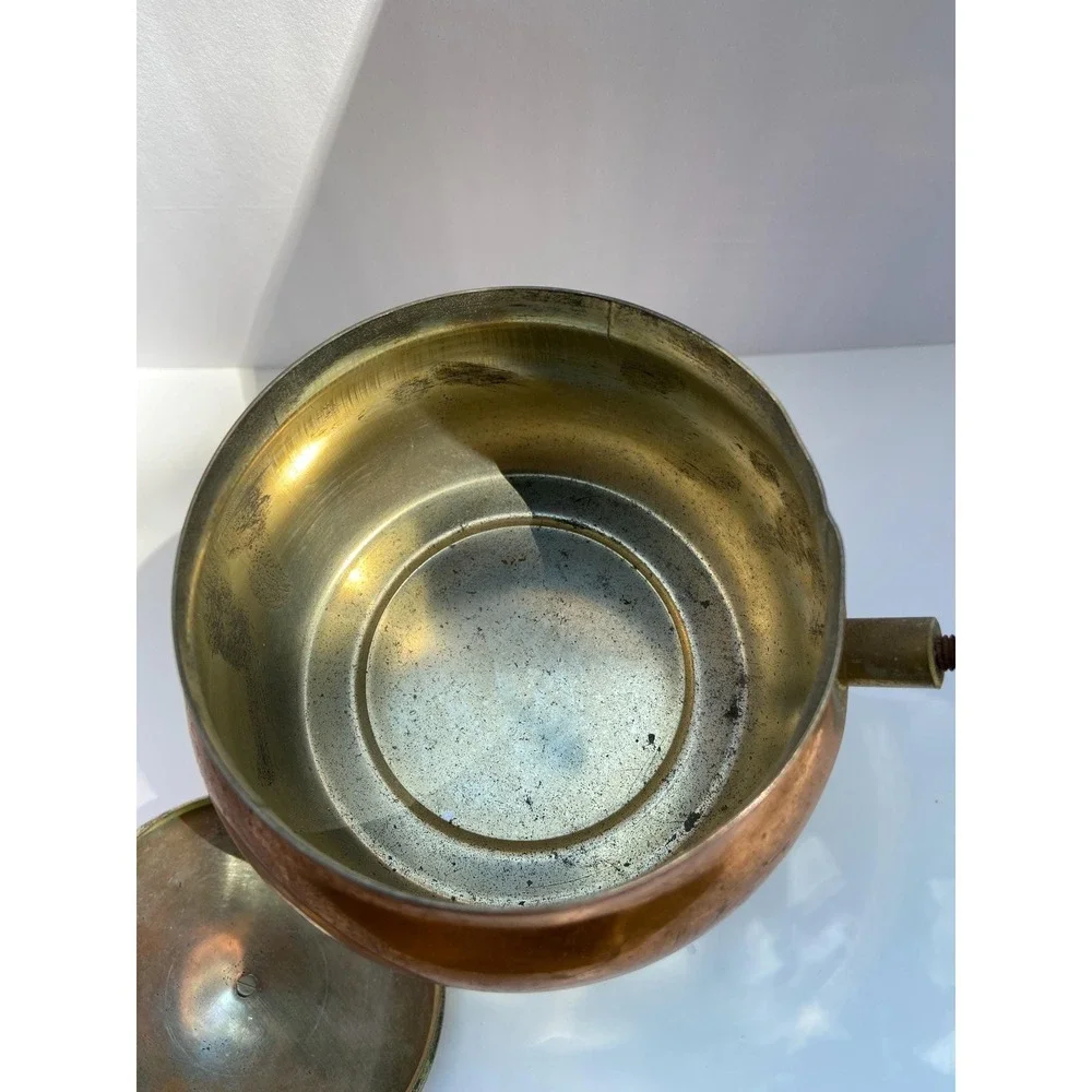 Copper & Brass Vintage Fondue Boiler Pot With Stand & Candle Holder
